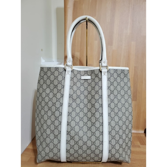 Authentic GUCCI GG Plus Monogram Joy Vertical Tote White